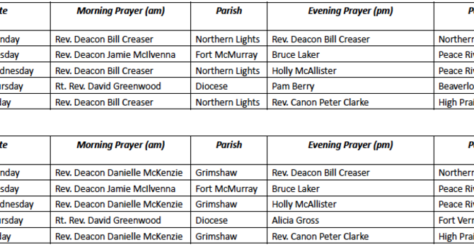 Diocesan Facebook Prayer Schedule