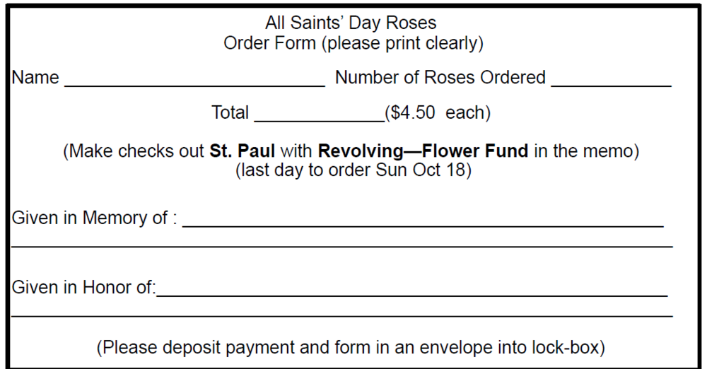 All Saints’ Day Roses Order Form Due