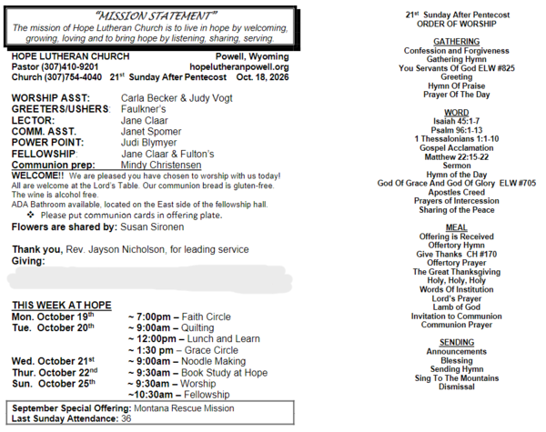 Sunday Bulletin 
