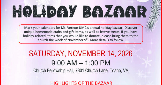 Mt. Vernon UMC Holiday Bazaar!