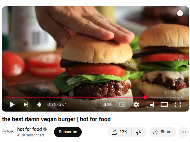 On Youtube, Lauren Toyota's food channel called "Hot for Food" shows how to make (among other things) juicy plant-based burgers