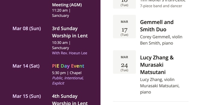 Upcoming Events in March 2026