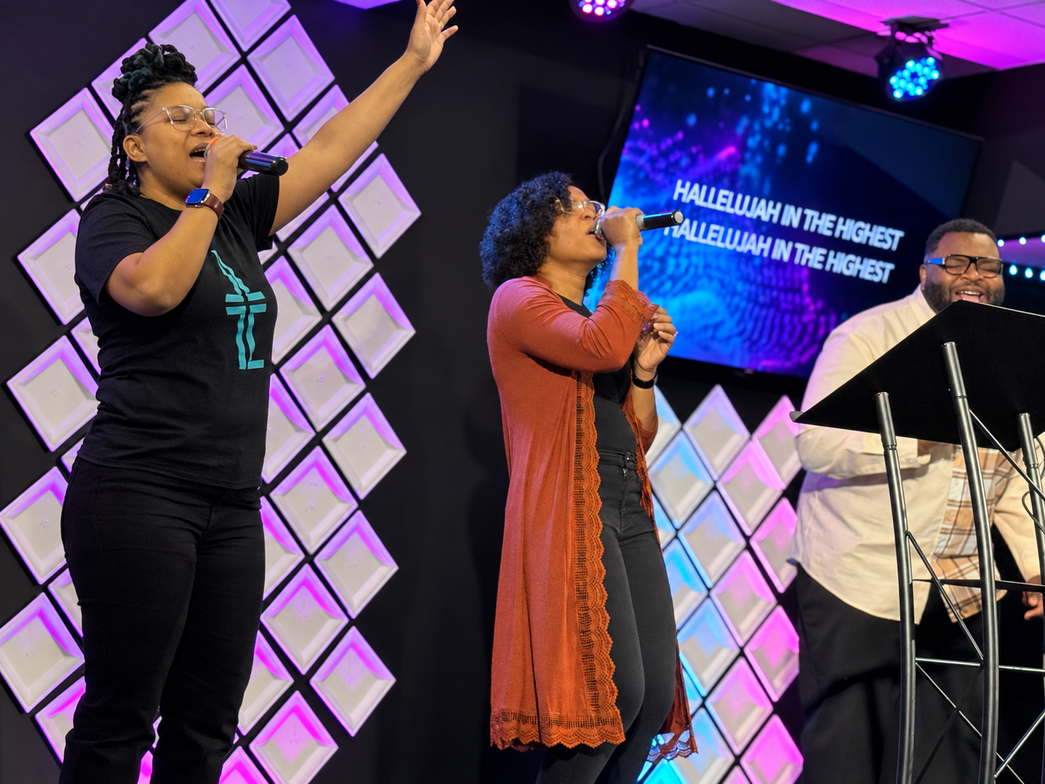 Worship team singing at Life Changers Church NC